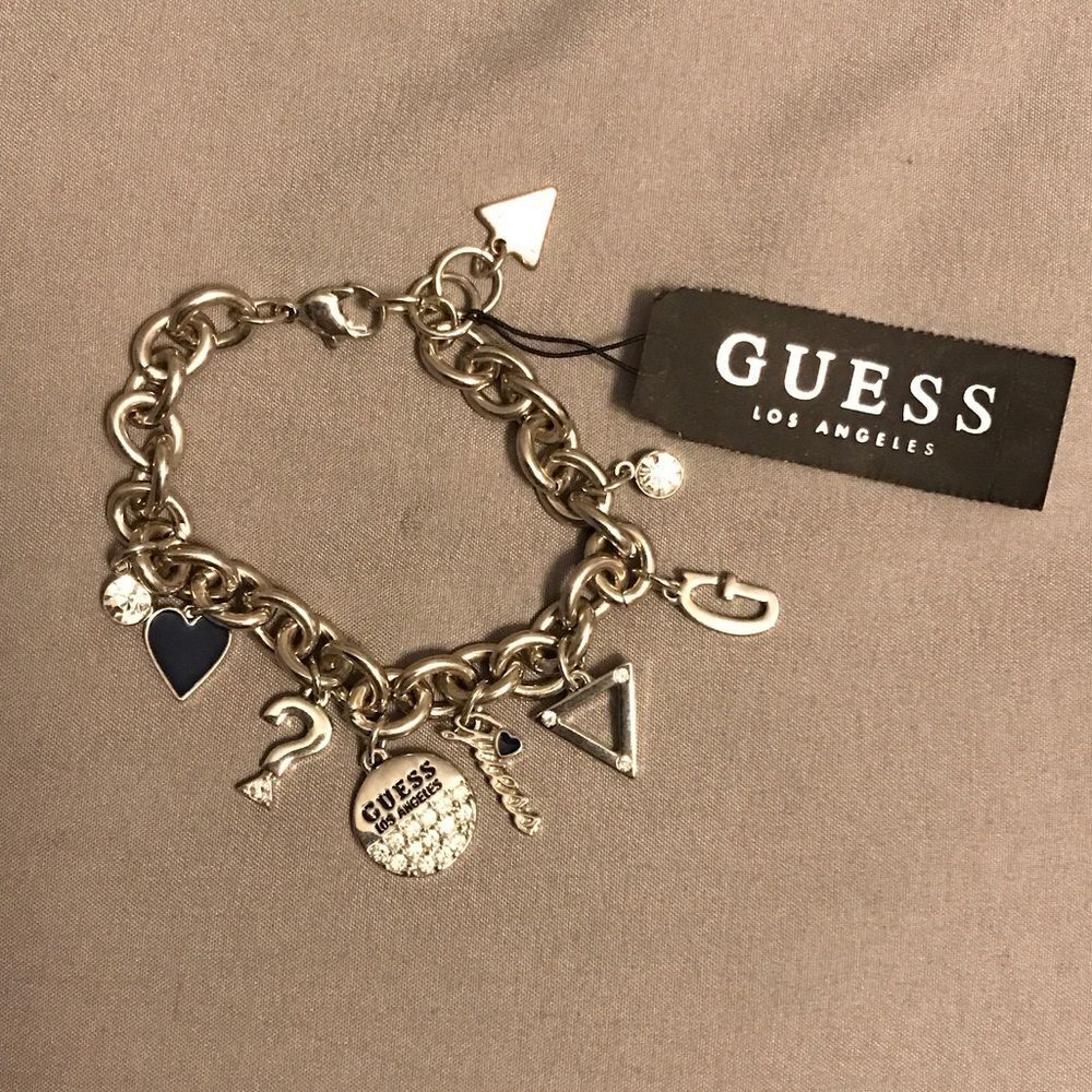 GUESS Silver Charm Bracelet with Black Accents